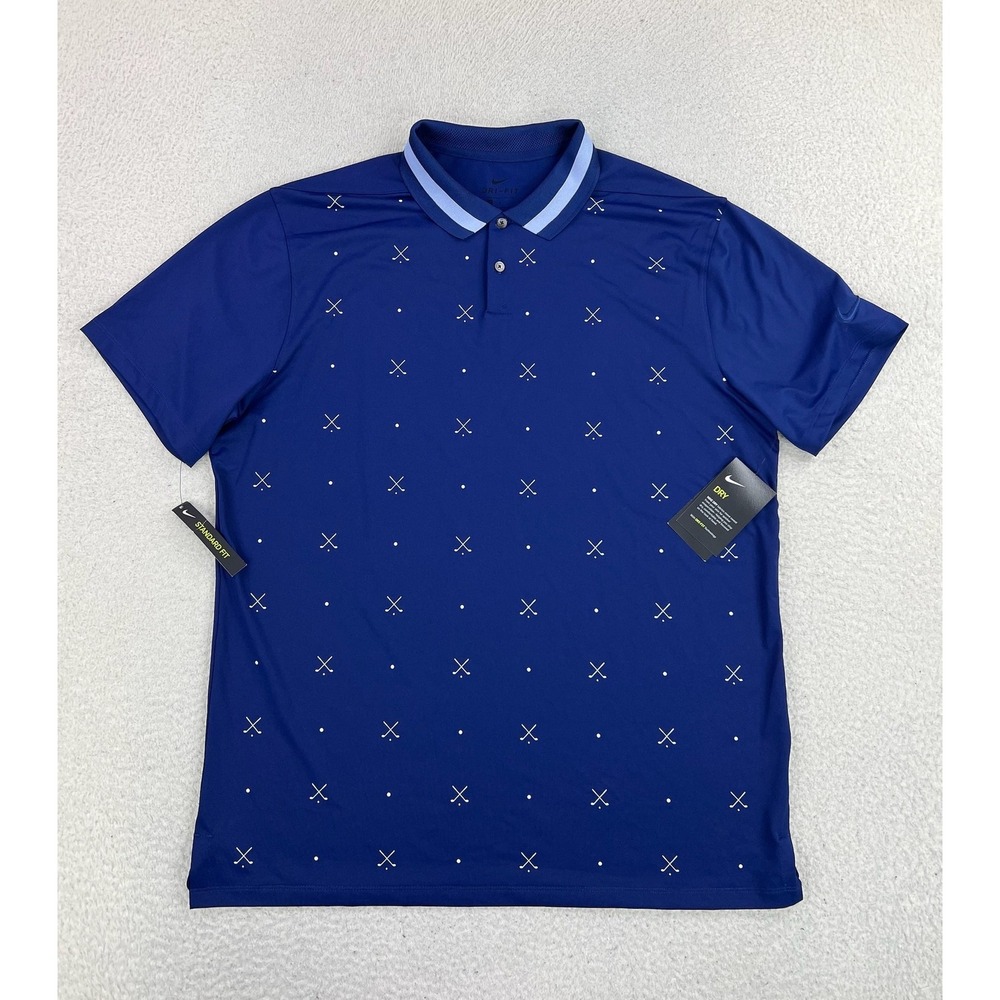 Nike Dri-FIT Polo Shirt Mens Large Blue Geometric Golf Performance Knit NEW